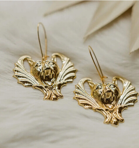 Golden Vampire Bat Earrings