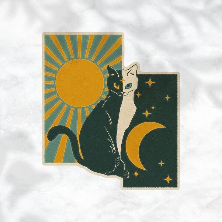 Cat Sun and Moon Sticker - Glossy