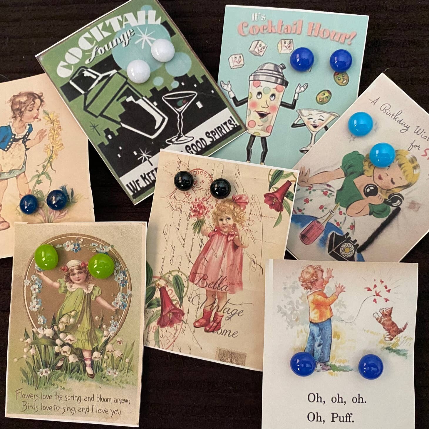 Vintage Depression Glass Stud Earrings - Variety of color ways!