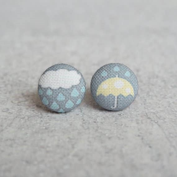 April Showers Fabric Button Earrings