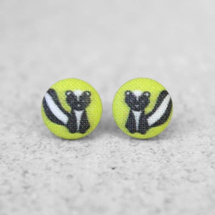Adorable Skunk Fabric Button Earrings