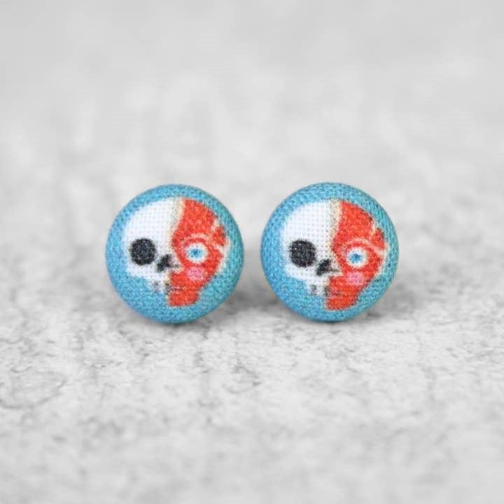 Anatomical Man Scientific Fabric Button Earrings