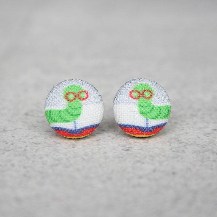 Bookworm Fabric Button Earrings
