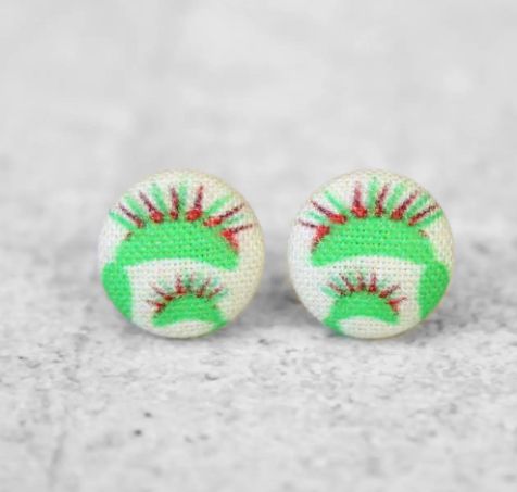 Venus Fly Trap Fabric Button Earrings
