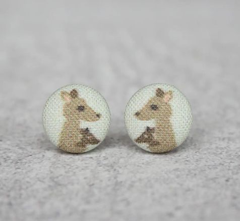 Kangaroo Fabric Button Earrings