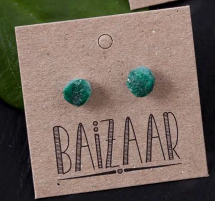 Sterling Silver With Emerald Rough Cut Stones