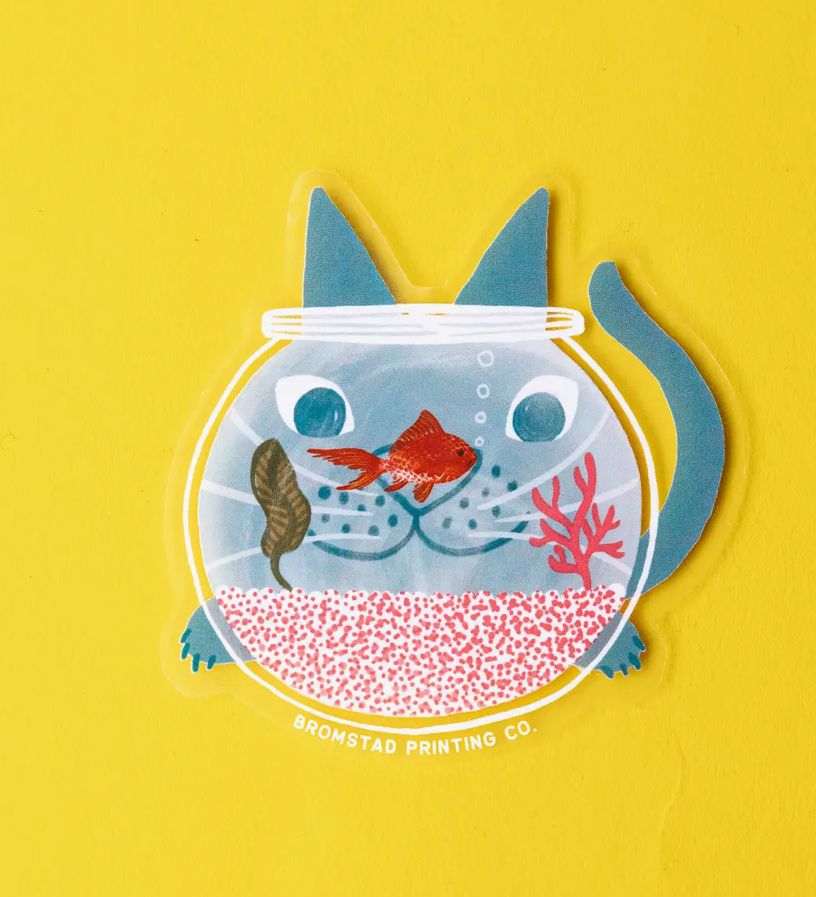 Fishbowl Cat Clear Sticker
