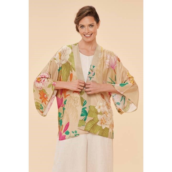 Tropical Flora and Fauna Kimono Jacket in Coconut
