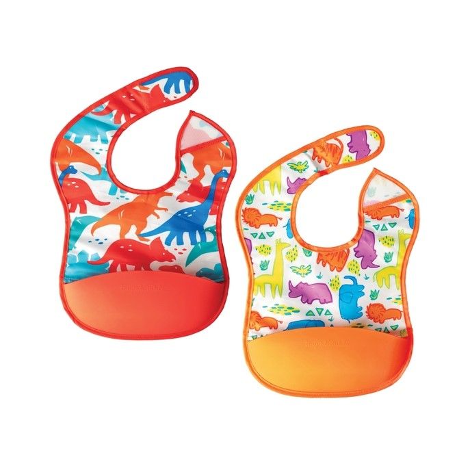 Mess-Proof Silicone Pocket Bibs Dino &amp; Safari