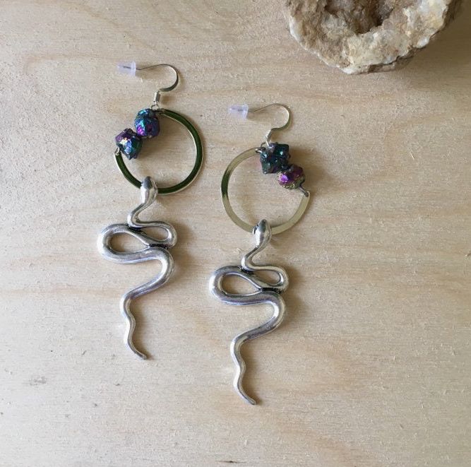 Handmade Peacock Citrine Snake Hoop Earrings