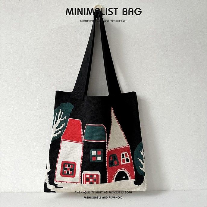 Cartoon Castle Large Tote - Black