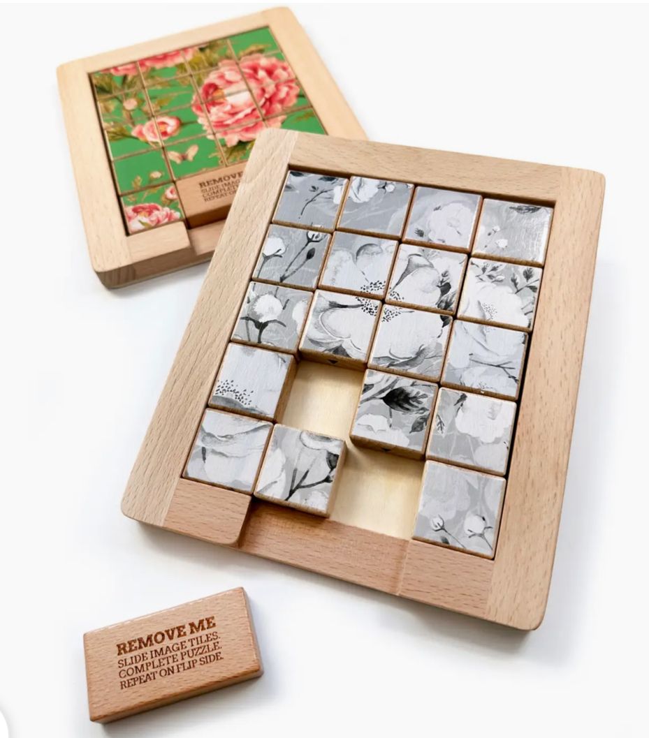 Color Vs. Black &amp; White Wooden Sliding Puzzle