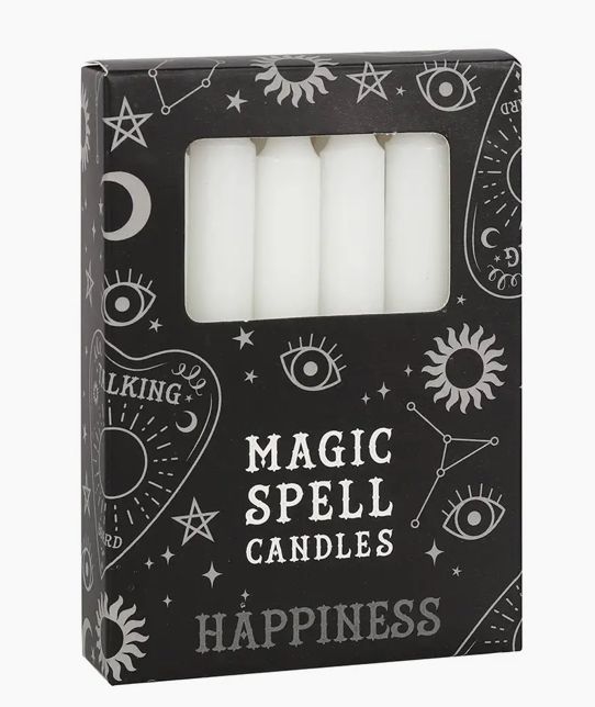 &quot;Happiness&quot; Magic Spell White Candles Set of 12