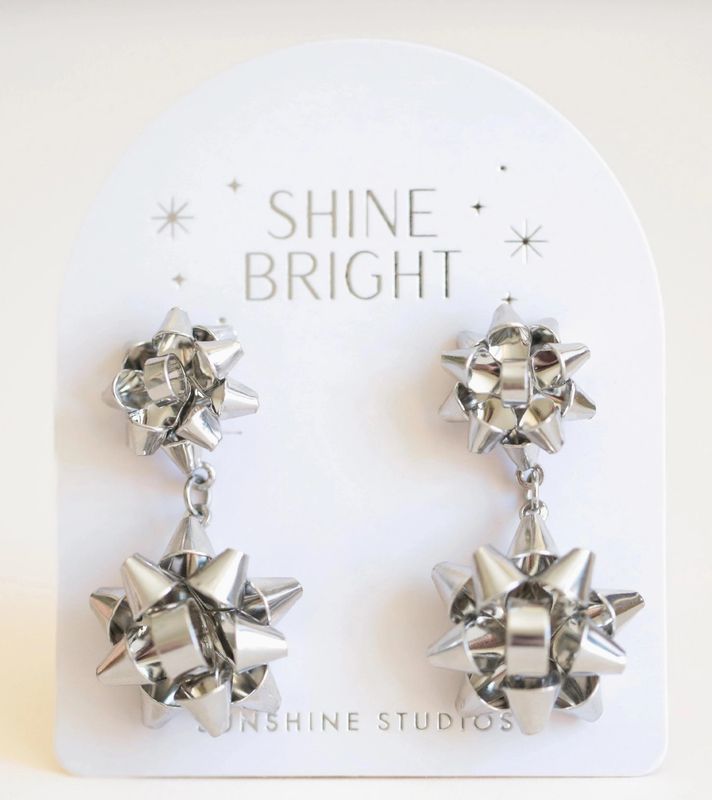 Silver Bow Double Earrings 