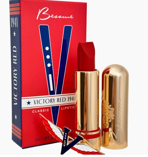 Besame Victory Red Lipstick with Victory Pin