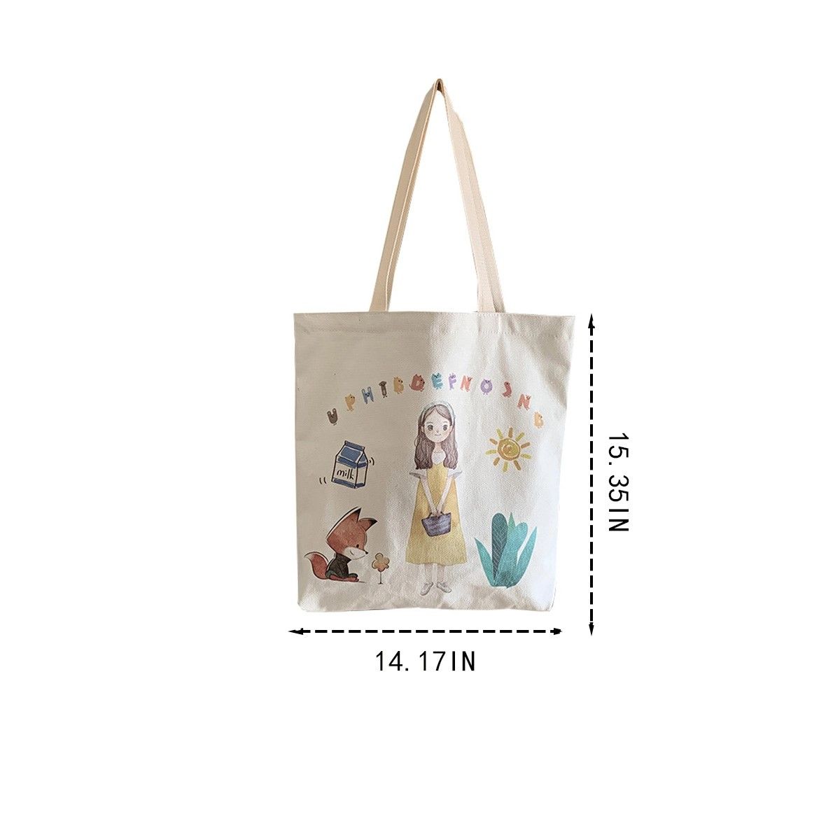 Sweet and Cute Girl Canvas Bag - Beige