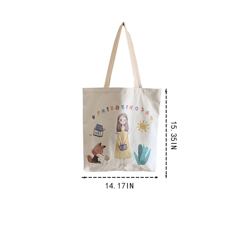 Sweet and Cute Girl Canvas Bag - Beige