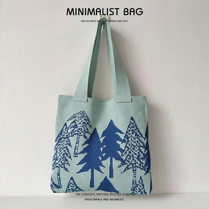 Women Fashionable Knitted Shoulder Bag - Blue