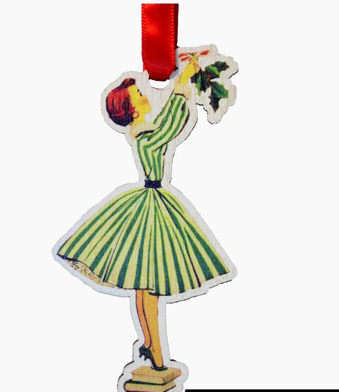Vintage Lady Hanging Mistletoe Ornament