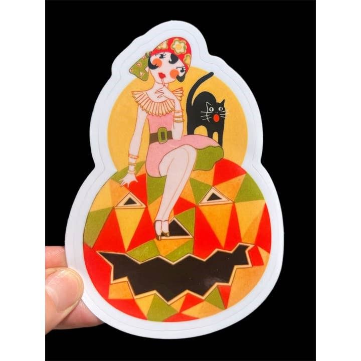 Halloween Flapper On Pumpkin 3” Sticker