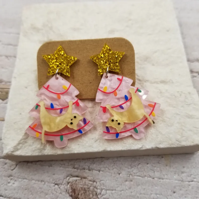 Hide and Seek Cat Christmas Tree Pink