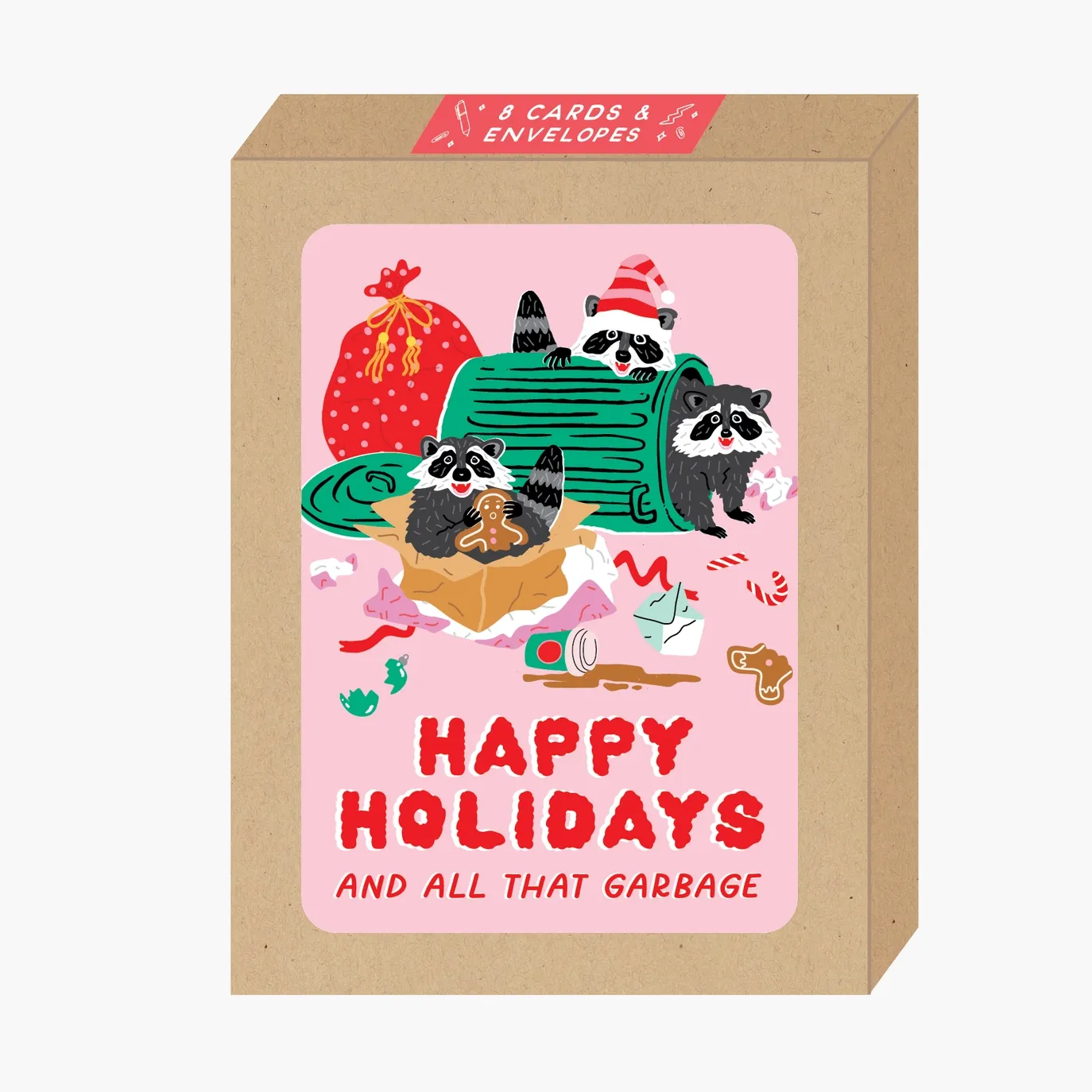 Boxed Pink Raccoons Holiday Card