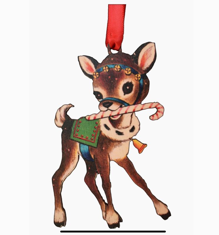 Vintage Reindeer Printed Wooden Ornament