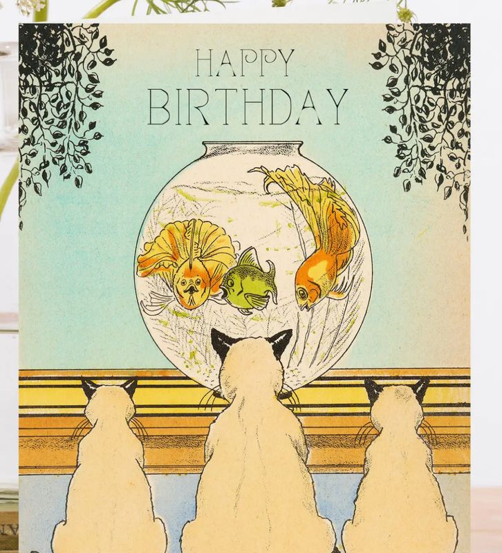 Fish Bowl Cats Happy Birthday Card