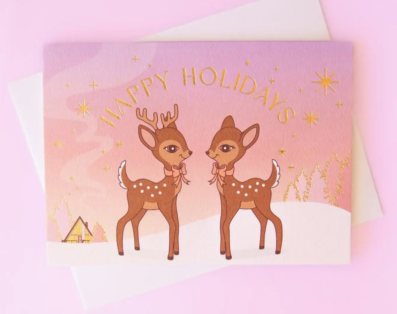Happy Holidays Retro Deer Greeting Card