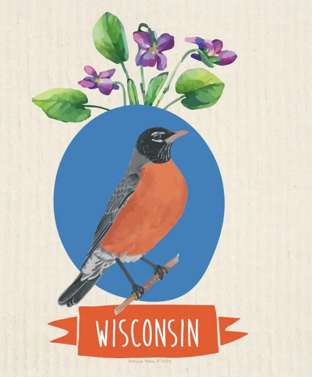 Wisconsin State Bird Swedish Dishcloth 