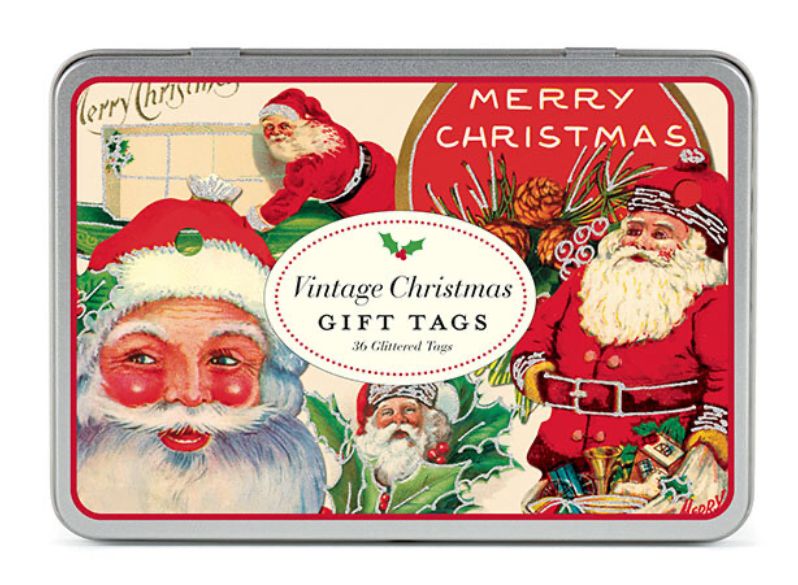 Vintage Glitter Gift Tags - Merry Christmas Santa