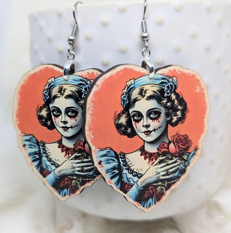 Valentine Earrings Zombie Girl