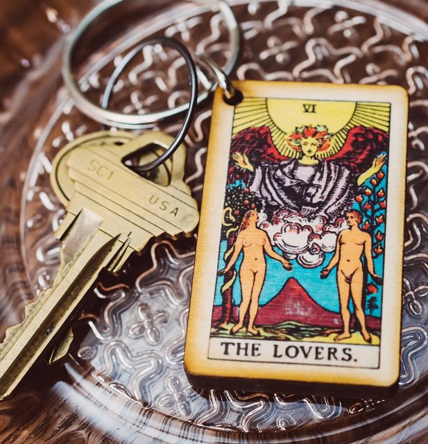 Tarot - 6 - the Lovers Full Color Wooden Keychain