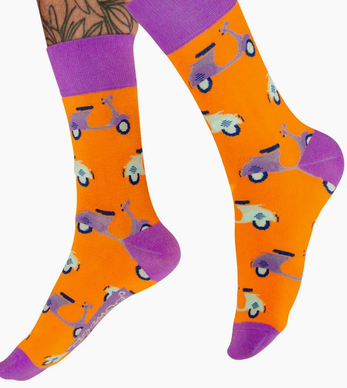 Men's Knitted Ankle Socks Motorcycle Design Orange