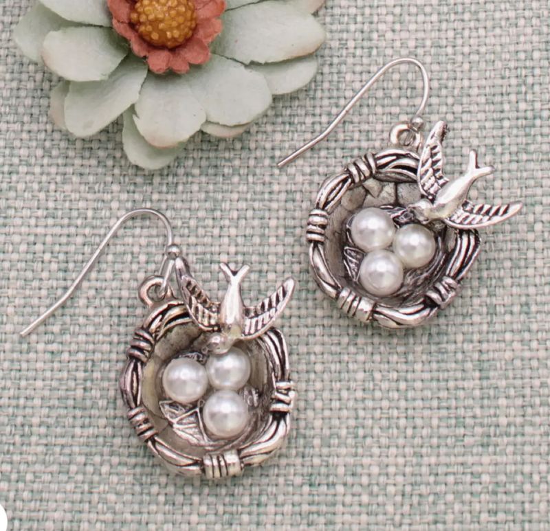 Nesting Bird Silver Earrings