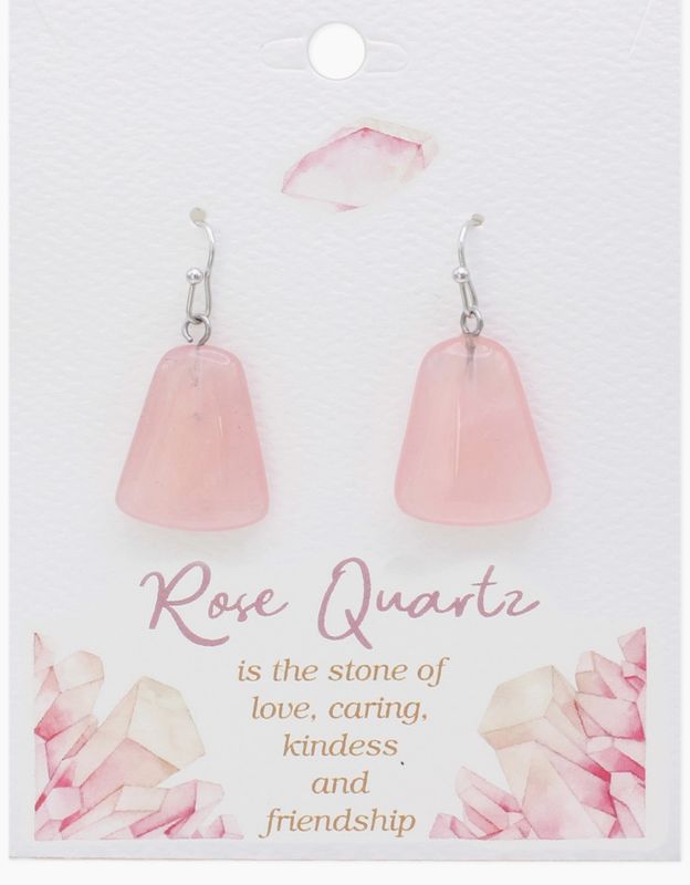 Stone Style Rose Quartz Rectangle Drop Earrings
