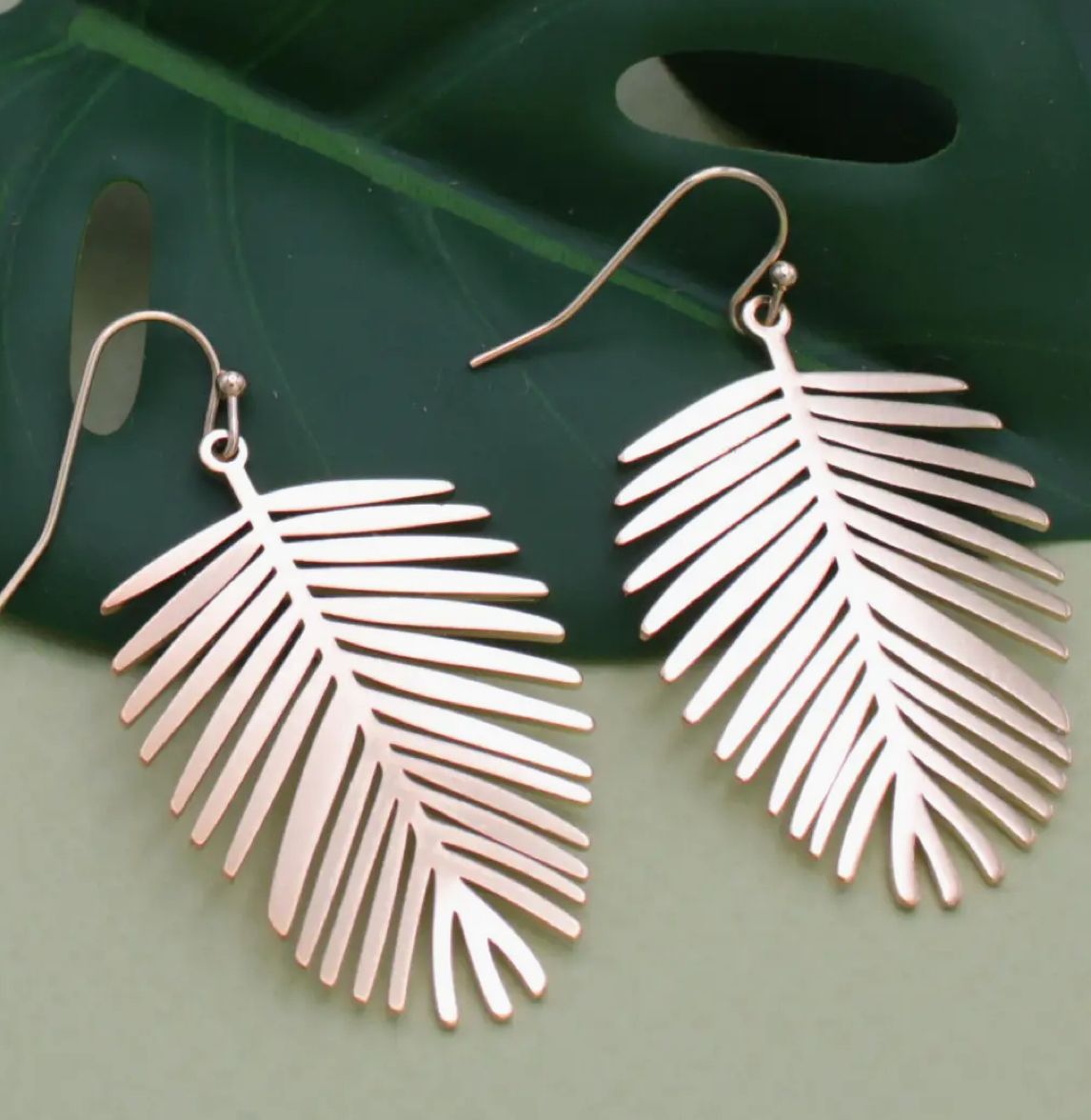 Tropical Shade Gold Palm Leaf Earrings