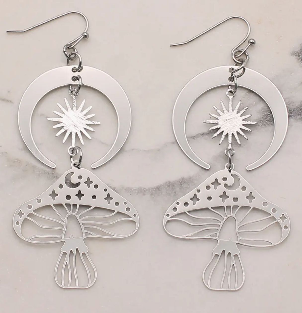 Silver Skies Mushroom Moon Earrings