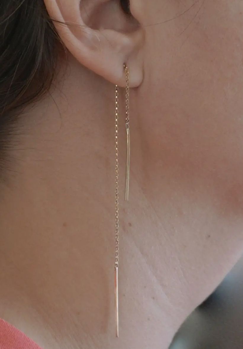Sterling Silver Chain Bar Threader Dandle Earrings