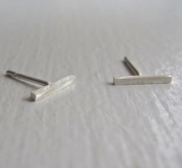 Sterling Silver Staple Line Stud Earrings 25mm