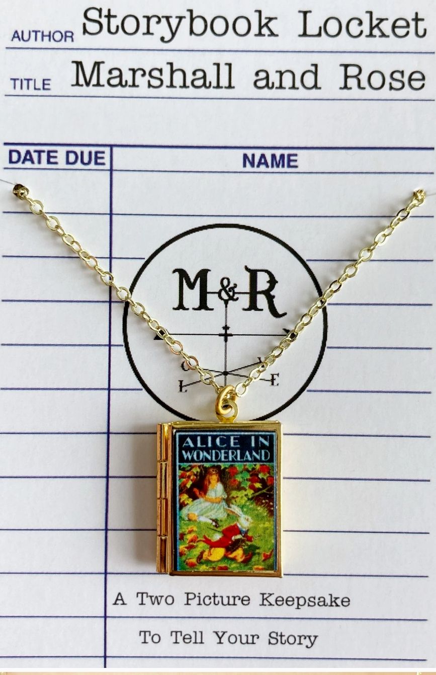 Book Locket Alice In Wonderland Rabbit Running Late - gold