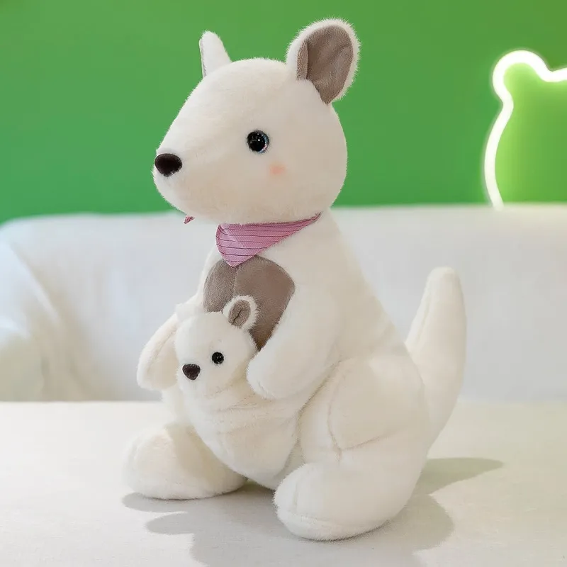 Mom and Baby Kangaroo Plushie - White