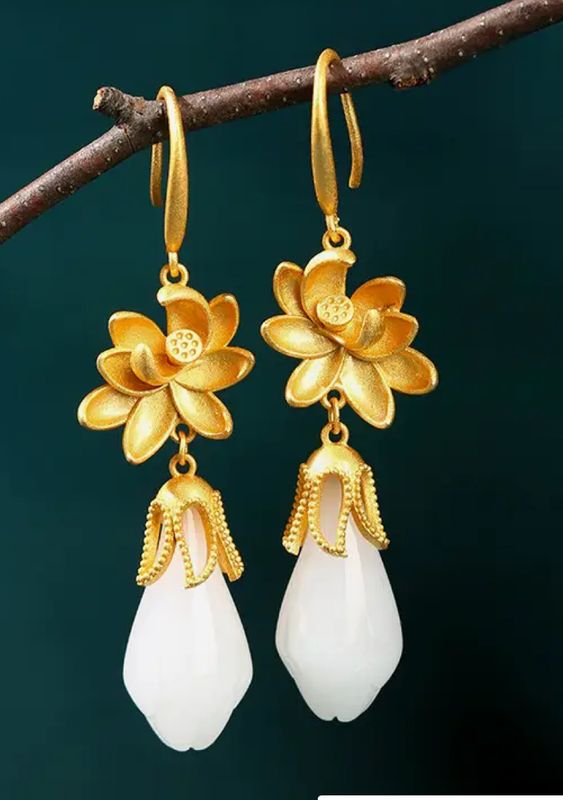 Blooming Golden Lotus Jade Earrings