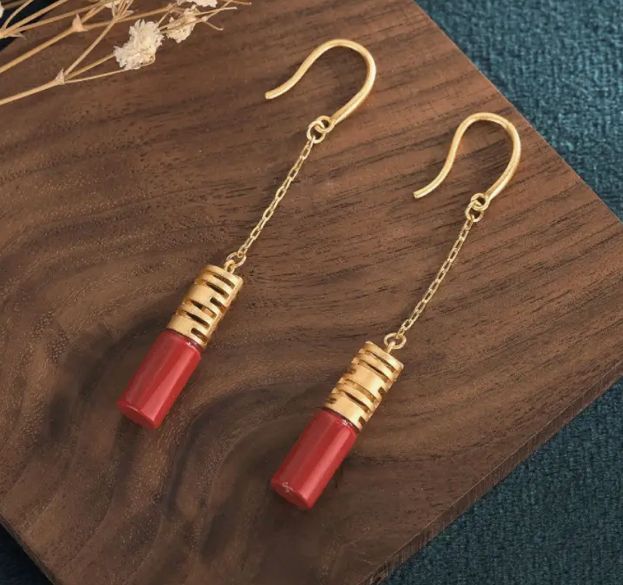 Golden Happiness Jade Earrings Red