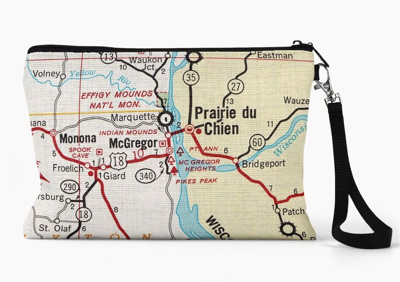 McGregor Iowa Map Wristlet Travel Pouch Bag