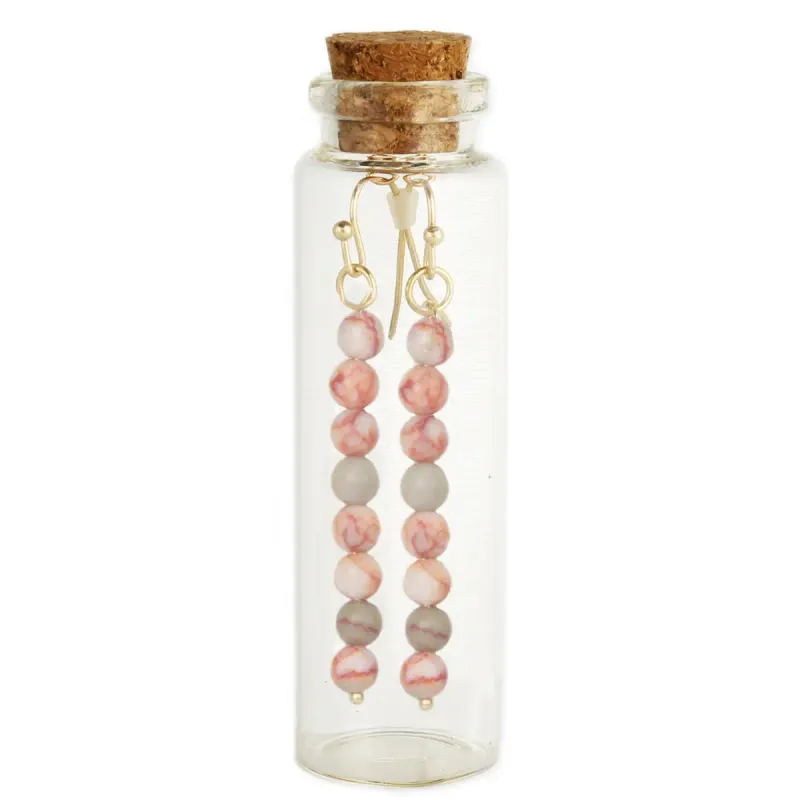 Bottled Treasures Stone Bead Drop Earrings - Pink Agate