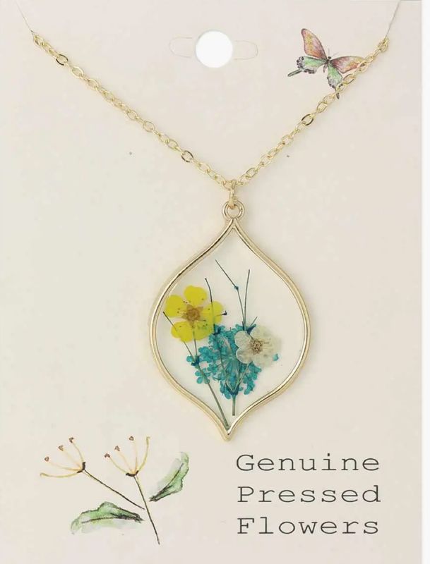 Yellow White Gold Marquise Dried Flower Necklace