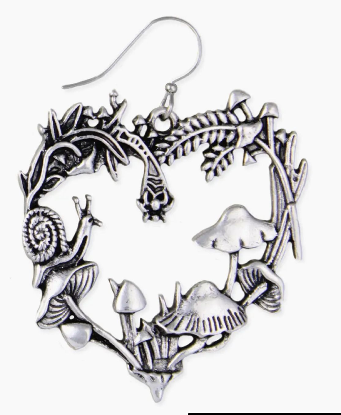 Natural Love Silver Mushroom Heart Earrings