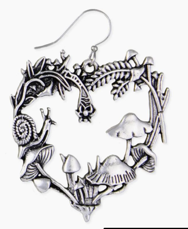 Natural Love Silver Mushroom Heart Earrings
