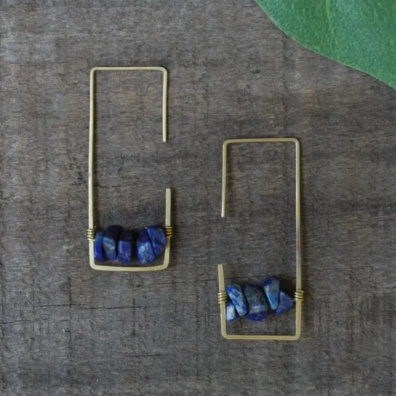 Brass Stone Bar Earrings, Turquoise 